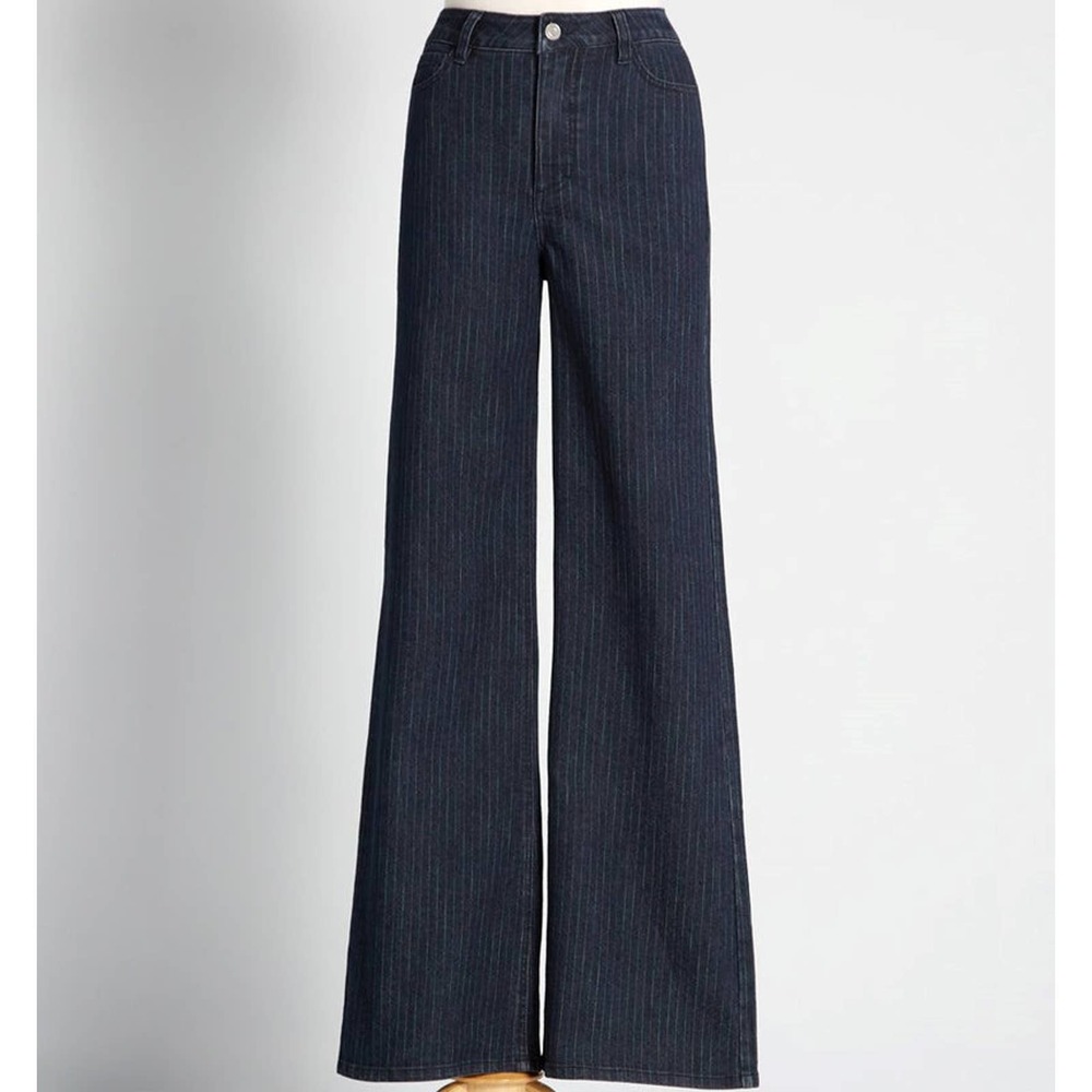 Modcloth High Rise Jeans Size 8 Wide Leg Rainbow Stripe Perfecting Pinstripes